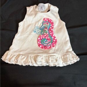 Mud Pie Cream Tank Top with Pink Seahorse